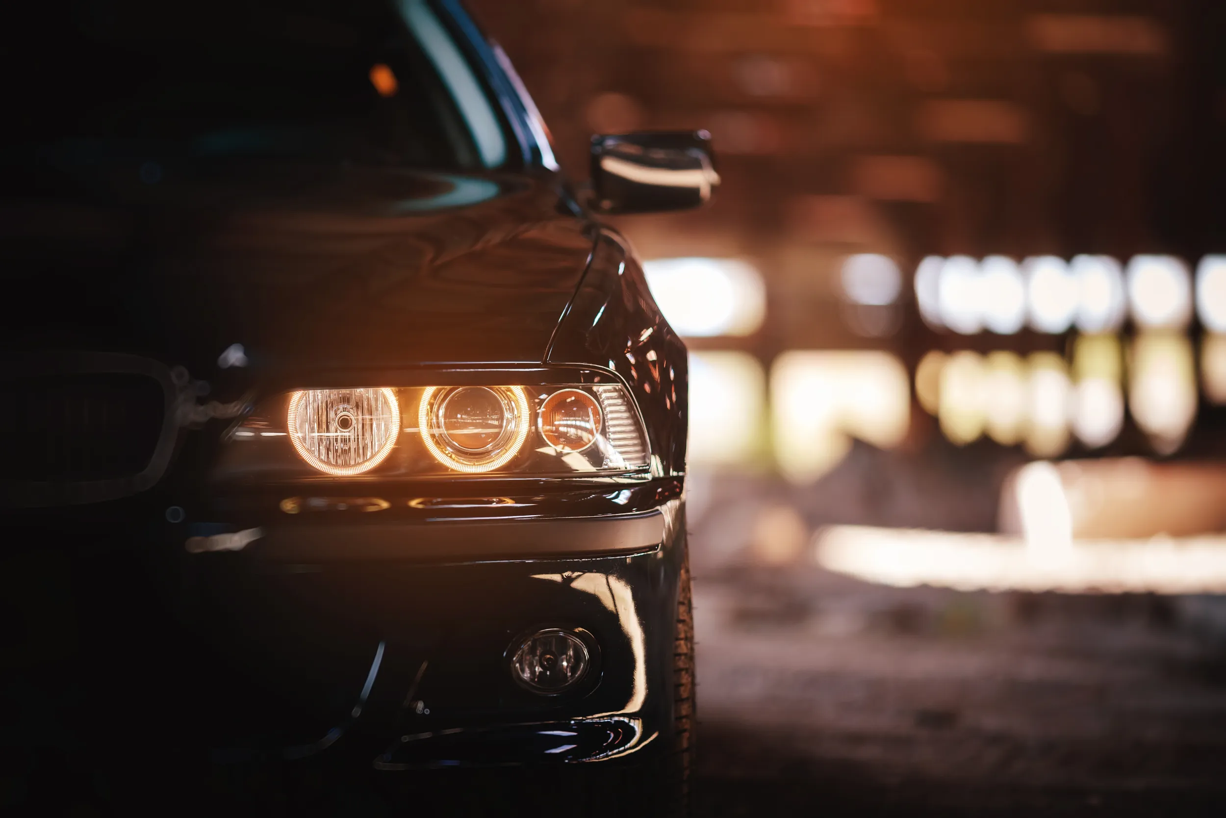 Modern car front grill headlights